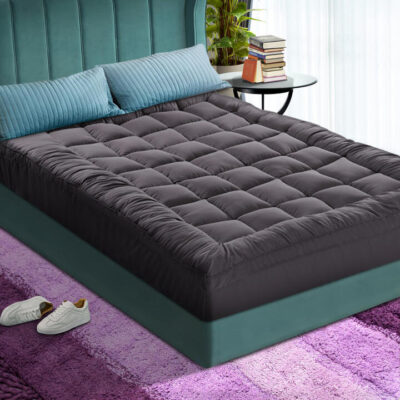 King Single Mattress Topper Pillowtop 1000GSM Charcoal Microfibre Protector