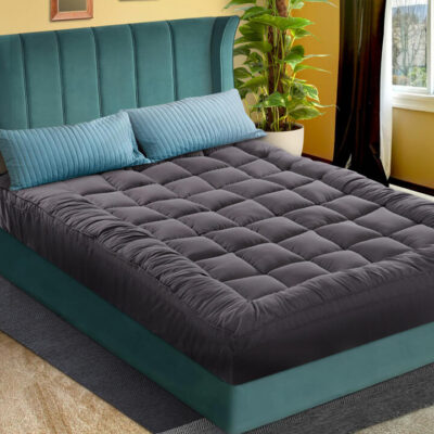 Queen Mattress Topper Pillowtop Charcoal Microfibre Bamboo Fibre Protector 5CM